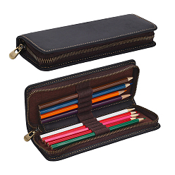 Black Leather Pen Case, Rectangle, Black, 198x81.5x35.5mm