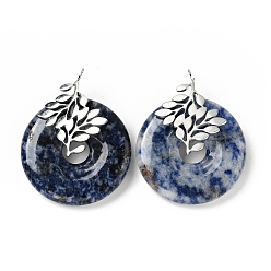 (306FM) Жонкиль матовый с лаймовой подкладкой Натуральные синие пятна яшмы подвески, с цветным тоном нержавеющей стали 304 фурнитура из нержавеющей стали, лист с подвеской в виде пончика/диска пи, 37~38x30x10~11 мм, отверстие : 3 мм