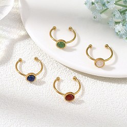 Golden 201 Stainless Steel with Natural Mixed Gemstone Finger Rings, Round, Golden, 8mm, Inner Diameter: 18mm