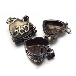 Античная Бронза Резные сердце стойки покрытие латунь молитва коробка подвески, желаю коробке, без никеля , античная бронза, 20x22x12 мм, отверстие : 5x3 мм