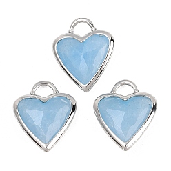 Белый Нефрит Подвески из натурального белого нефрита, Подвески в форме сердца из латуни с драгоценными камнями в оправе, окрашенные, платина, голубой, 22x18.5~19x7 мм, отверстие : 5x4 мм