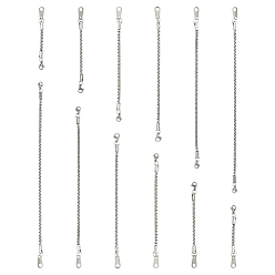 Нержавеющая Сталь Цвет 12 шт. 6 стили 201 нержавеющая сталь и 304 нержавеющая сталь коробчатые цепи удлинитель цепи, с карабин-лобстерами , цвет нержавеющей стали, 58~182 мм, 2 шт / стиль