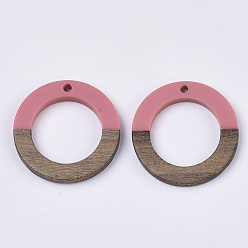 Ярко-Розовый Подвески из смолы и дерева, кольцо, ярко-розовый, 28x3 мм, отверстие : 1.5 мм
