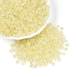 Светло-желтый Прозрачные цветные блестящие стеклянные бусины, овальные, 2-луночное, светло-желтый, 3~4.5x5~6x2.5~3 мм, отверстие : 1~1.2 мм, Около 6080 шт / фунт