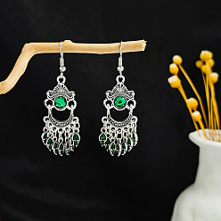 Зеленый Серьги-люстры из сплава в богемном стиле, украшения для женщин, платина, зелёные, 75x18 мм