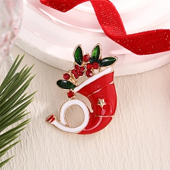 Christmas Socking Рождественская тема броши из легкого золотого сплава, эмалевые булавки, со стразами, рождественские носки, 39x36 мм