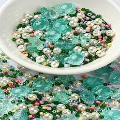 Зеленый Тема океана: раскрашенные стеклянные бусины своими руками, разнообразные, зелёные, 3~14 х ~ 15x3~6.5 mm, отверстие : 0.8~1 мм