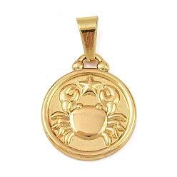 Краб Подвески из нержавеющей стали 304, золотые, плоский раунд с крабом, 20.5x17.5x2 мм, отверстие : 6x3 мм