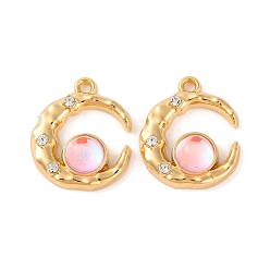 Pink Сплава кристалла горный хрусталь подвески, Луна прелести, розовые, 17x16x4 мм, отверстие : 1.6 мм