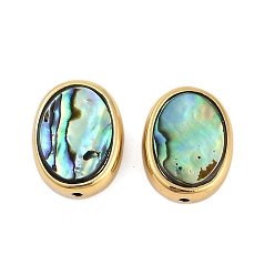 Oval Естественно Paua стеклянные бусы, с латунной кромкой, золотые, овальные, 17x13x5.8 мм, отверстие : 1.7 мм