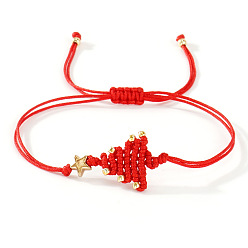Красный Браслеты ручной работы из полиэстерного шнура в виде рождественской елки, плетеные для женщин., с латунной бисера, красные, 11.02 дюйм (28 см)