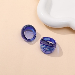Blue Handmade Silver Sand Lampwork Wide Finger Ring for Unisex, Blue, 25mm