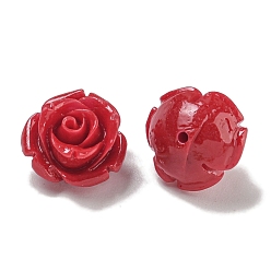 Красный Резные бусины из синтетического коралла, цветок, половину отверстия, красные, 12x8.5 мм, отверстие : 1 мм