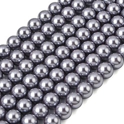 Лиловый Круглые бусины из экологически чистого окрашенного стекла с жемчугом, класс А, хлопковый шнур , сирень, 10 мм, отверстие : 0.7~1.1 мм, около 42 шт / нитка, 15 дюйм