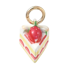 Cerise Spray Painted Brass Charms, Cake Charms, Golden, Cerise, 9x9x10mm, Hole: 3.8mm
