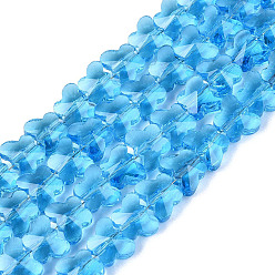 Deep Sky Blue Transparent Glass Beads Strands, Butterfly, Faceted, Deep Sky Blue, 6x8x4~4.5mm, Hole: 0.9~1mm, about 97~102pcs/strand, 22.64~24.61 inch(57.5~62.5cm)