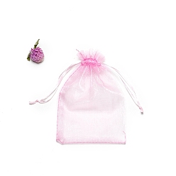 Pink Прямоугольные сумки для хранения подарков из органзы на шнурке, розовые, 9x7 см
