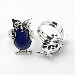 Lapislazuli Eule Messing natürliche Lapislazuli Fingerringe, Platin Farbe, Größe 8, 18 mm