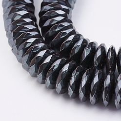 Non-magnetic Hematite Non-magnetic Synthetic Hematite Beads Strands, Faceted, Rondelle, 12x3mm, Hole: 1mm, about 121pcs/strand, 15.7 inch
