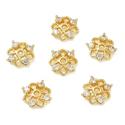 Golden Brass Micro Pave Cubic Zirconia Bead Caps, Flower, Rack Plating, Long-Lasting Plated, Cadmium Free & Lead Free, Golden, 10.5x10.5x3mm, Hole: 1.6mm