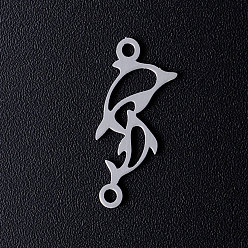 Нержавеющая Сталь Цвет Устойчивы к потускнению 201 соединители из нержавеющей стали, для изготовления ювелирных изделий, дельфин, цвет нержавеющей стали, 18.5x7.5x1 мм, отверстие : 1.2 мм