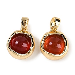 Настоящее золото 18K Натуральные сердолики (окрашенные и нагретые), латунные плоские круглые подвески, реальный 18 k позолоченный, 14x11.5x6 мм, отверстие : 3x4 мм