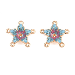 Bleu Ciel Foncé Émail  des connecteurs chandeliers en alliage, fleur, or et de lumière, bleu profond du ciel, 17x17.5x4.5mm, Trou: 1.1mm