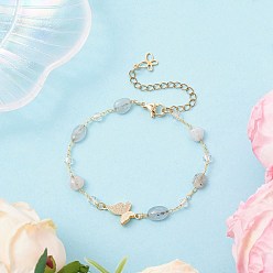 Морганит Ожерелья из бусин ручной работы из стекла и натуральных самородков морганита, латунные цепочки-бабочки для женщин, золотые, 7-3/8 дюйм (18.6 см)