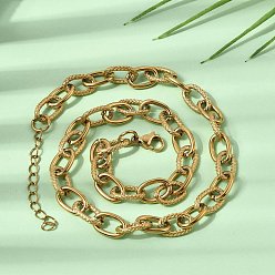 Golden 9MM 304 Stainless Steel Textured Cable Chain Necklaces for Women Men, Ion Plating(IP), Golden, 16.69 inch(42.4cm)