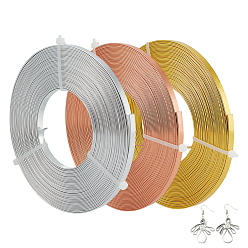 (52) Непрозрачная лаванда 3 рулоны 3 цвета алюминиевой проволоки, гибкая металлическая проволока, плоская проволока, ободок для изготовления украшений из кабошонов, разноцветные, 5x1 мм, 4 датчик, около 32.8 футов (10 м) / рулон, 1 рулон / цвет