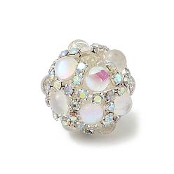 Белый Сверкающие акриловые инкрустированные круглые бусины, с цепочками из страз и стеклом, для ручек с бусинами, брелки и украшения, белые, 18.5~19x16~16.5 мм, отверстие : 2.5 мм