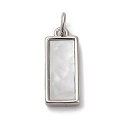 Платина Латунные подвески-паве из натуральной ракушки в форме прямоугольника, стойки покрытие, долговечный, без кадмия и без свинца, цвет морской раковины, платина, 17x7x2 мм, отверстие : 3.5 мм