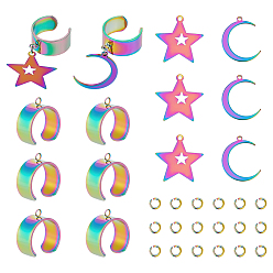 (52) Непрозрачная лаванда Набор для изготовления открытого кольца, включая ионное покрытие (ip) 201 подвески в форме звезды и луны из нержавеющей стали и кольца на манжетах, разноцветные, 16 шт / коробка