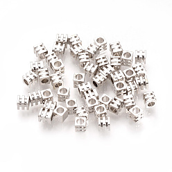 Платинированный Spacer бисер латунные, Рифленые бусины, кубические, без никеля , Реальная платина, 3x3x3 мм, отверстие : 2 мм