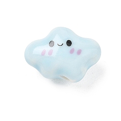 Bleu Clair Perles de porcelaine à la main imprimés, nuage souriant, bleu clair, 13x18.5x10mm, Trou: 2mm