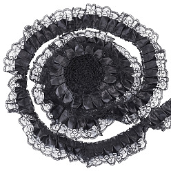 Black 12.5 Yards Polyester Lace Ribbon, for Clothes Accessories, Black, 1-3/4 inch(43mm)