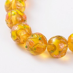 Золотистый Ручной работы Золотые пески Lampwork круглые бусины, золотые, 12 мм, отверстие : 1.5~2 мм