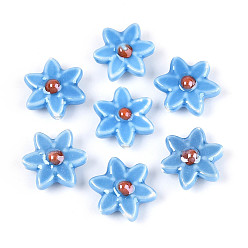 Темно-Голубой Фарфоровые бусины ручной работы, цветок, яркие глазированный фарфор, глубокое синее небо, 16.5~17.5x15.5~16x6.5~7.5 мм, отверстие : 1.4~1.8 мм