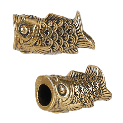 Antique Golden 2Pcs Brass European Beads, Large Hole Beads, for EDC, Carp Shape, Antique Golden, 21.5x11x9.5mm, Hole: 6x5.5mm