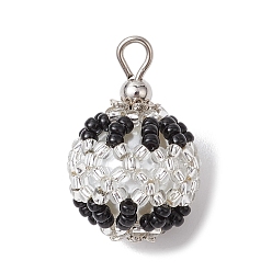 Серебро Подвески из бисера, с латунной фурнитурой , круглые подвески из бисера, серебряные, 25x16 мм, отверстие : 2.3 мм