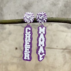 Фиолетовый Подвесные акриловые серьги-гвоздики с принтом ко Дню матери, слово чир мама, слева и справа, фиолетовые, 69x16 мм