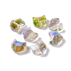 Желто-Зеленый 100 шт. Гальванические стеклянные бусины, форма кошки, граненые, желто-зеленый, 8.5x8.5x5 мм, отверстие : 1 мм, 100 шт / комплект