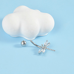 Dragonfly 304 Кольца для пупка из нержавеющей стали с микропаве из кубического циркония, цвет нержавеющей стали, стрекоза, 10 мм, штифты : 1.6 мм