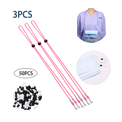 Pink 3PCS Adjustable Length Lanyard Strap, Ear Holder Rope, with ABS Hook and 50PCS Adjustable Non Slip Stopper, Pink, 15 inch(38cm)