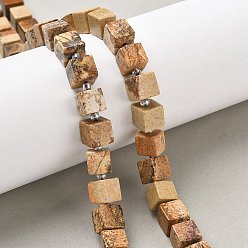 Пейзажный Джаспер Естественного изображения яшмы бисер нитей, кубические, с бисером, 8~8.5x8~8.5x8~8.5 мм, отверстие : 1.2 мм, около 38~39 шт / нитка, 14.96'' (38 см) ~ 15.35'' (39 см)