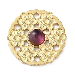 Аметист Вакуумное покрытие pvd 316 многожильные звенья из нержавеющей стали, с естественным аметист, цветок, реальный 18 k позолоченный, 14.5x3 мм, отверстие : 1.2 мм