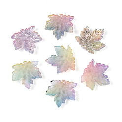 Бледно-бирюзовый Подвески из прозрачного стекла с росписью для запекания, кленового листа, с золотой порошок, два тона, бледные бирюзовая, 20x20x4~4.5 мм, отверстие : 1~1.2 мм, Около 689 шт / 1000 г