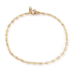 Golden Brass Link Chain Anklets, with 304 Stainless Steel Lobster Claw Clasps, Oval, Golden, 10 inch(25.5cm)