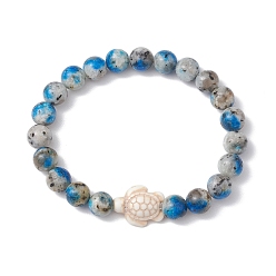 Смешанные камни 8круглые эластичные браслеты из натурального нефрита, окрашенного в мм, с имитацией камня k2, Летние пляжные черепахи из синтетической бирюзы браслеты для женщин и мужчин, внутренний диаметр: 2-3/8 дюйм (6 см)