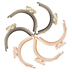Mixed Color 8 Pcs 2 Colors Iron Purse Frames Handles, Kiss Clasp Locks, with Heart, Half Round, Mixed Color, 8.7x6x0.6cm, Hole: 1mm and 1.5x4mm, 4pcs/color